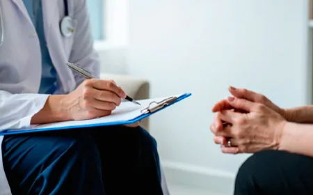 Врач сидит вместе с пациентом