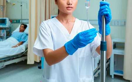 Врач стоит с капельницей